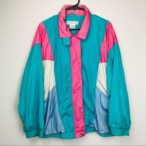 VINTAGE 80’s Neon Color Block Windbreaker Size L